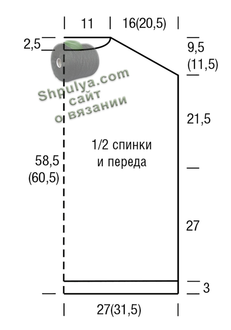 Выкройка для вязания женского Жилета с широкими планками спицами