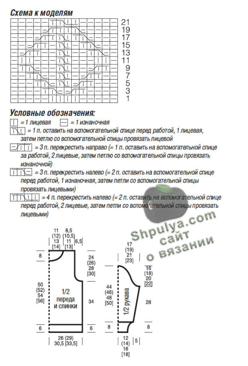 Выкройка и схема вязания для женского пуловера спицами: