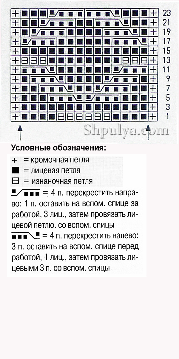 Рельефный узор ромбы спицами 6, схемы спицами, узоры спицами, схемы узоров, схемы вязания, узоры для вязания,