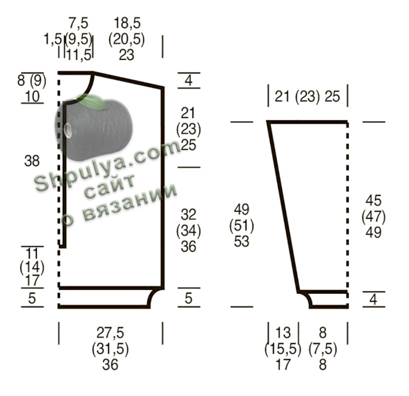 выкройка для женского пуловера спицами
