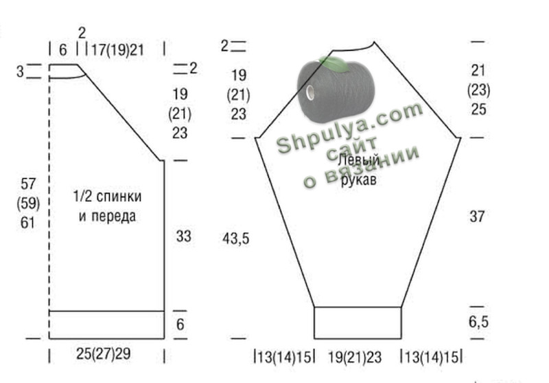 Схема вязания узора и выкройка женского пуловера спицами