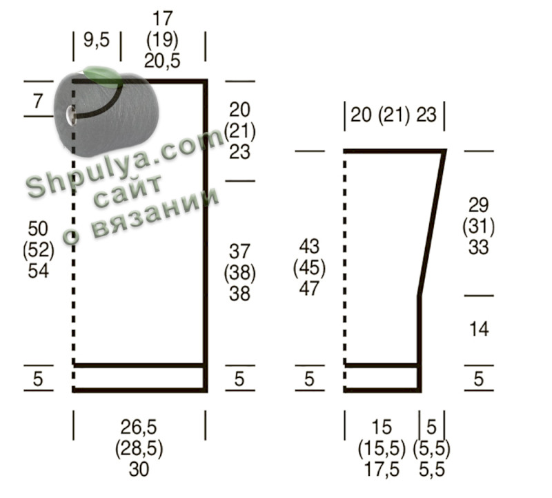 Схема вязания и выкройка для женского пуловера спицами