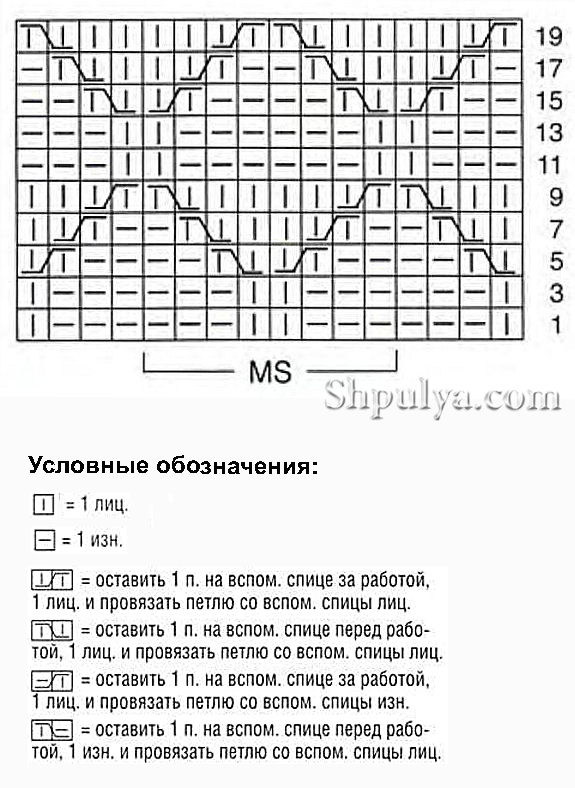 Рельефный узор ромбы спицами 4, схемы спицами, узоры спицами, схемы узоров, схемы вязания, узоры для вязания,