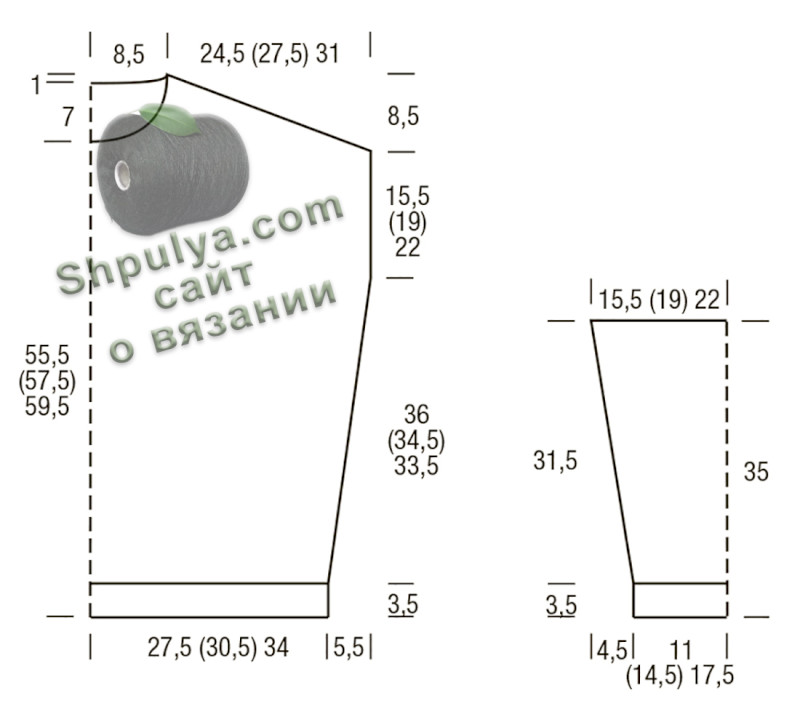 Выкройка вязаного пуловера