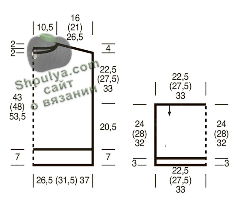 Выкройка вязаного пуловера
