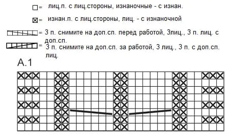 Схема вязания носков с поперечной косой