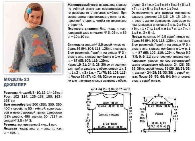 Стильный джемпер спицами на девочку