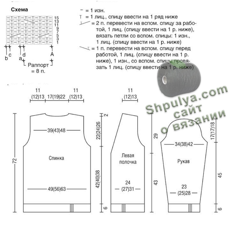 Схема вязания и выкройка мужского кардигана спицами
