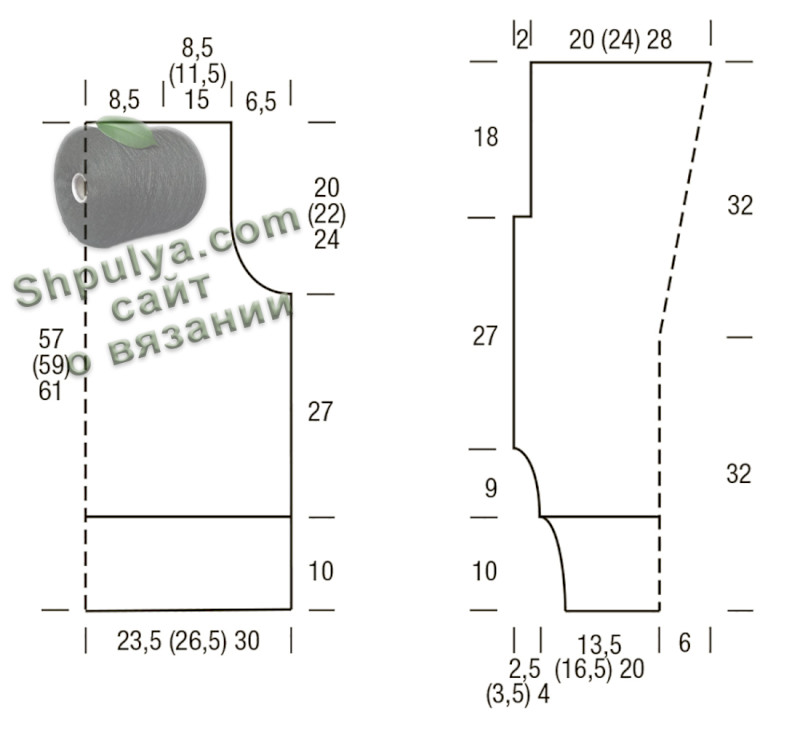 Выкройка вязаного пуловера