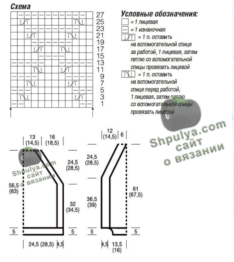 Схема и выкройка для вязаного спицами женского пуловера