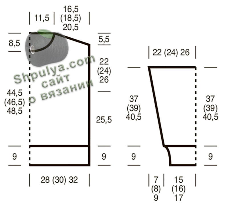 Выкройка вязаного пуловера