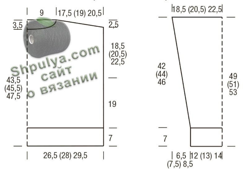 Выкройка вязаного пуловера