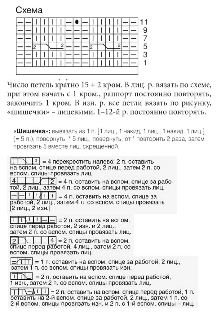 Узор косы и шишечки спицами 68, косы схемы, Узор шишечки спицами схема и описание, узоры спицами, схемы узоров, схемы спицами, схемы вязания, узоры спицами схемы, схемы вязания спицами, www.shpulya.com, Шпуля сайт о вязании,