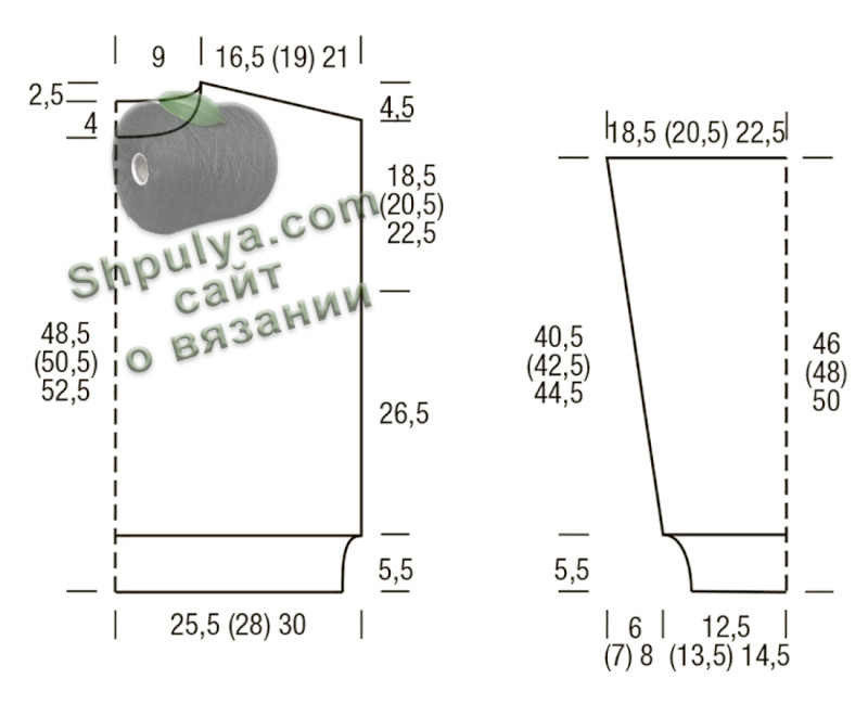 выкройка женского пуловера спицами