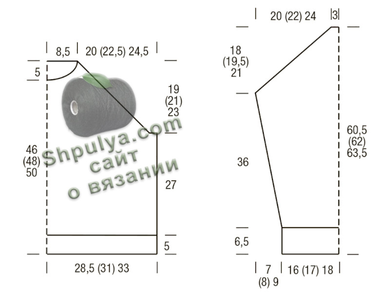 Выкройка вязаного пуловера спицами