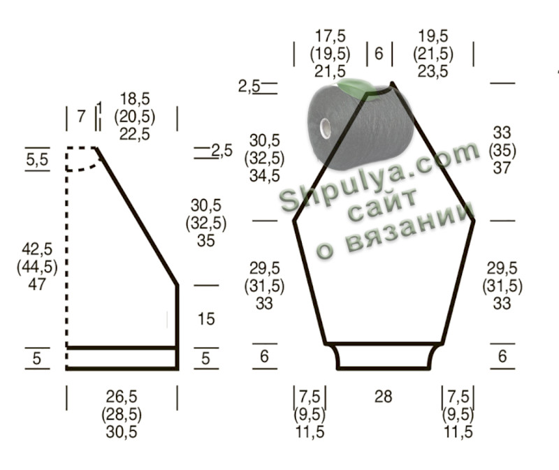 Выкройка для вязаного спицами женского пуловера