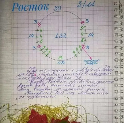 Распределение петель на реглане для размера S и M