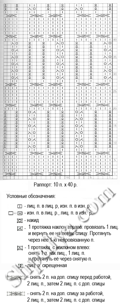 Рельефный узор спицами 26, узоры спицами, схемы узоров, схемы вязания, узоры для вязания,