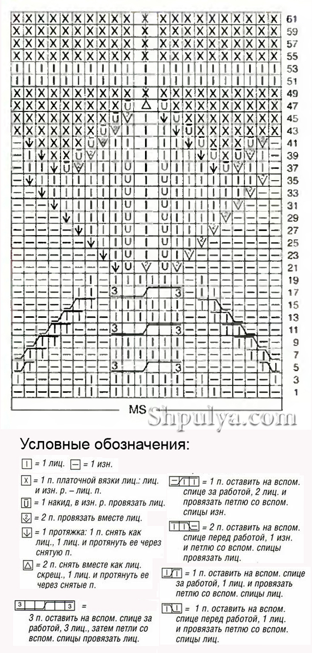 Рельефный узор спицами 33, узоры спицами, схемы узоров, схемы вязания, узоры для вязания,