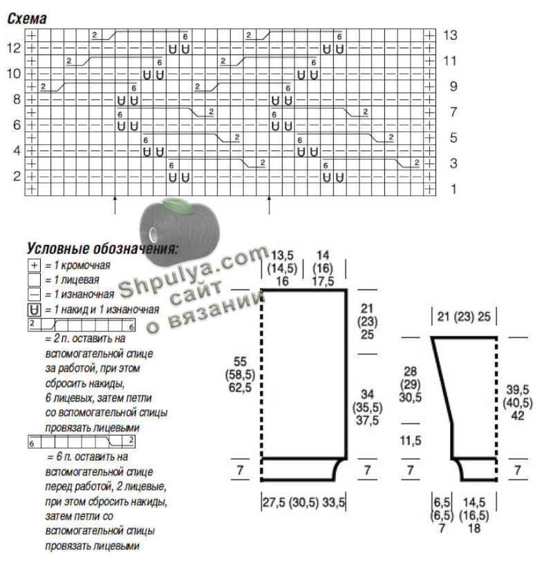 Схема и выкройка для вязаного спицами женского пуловера