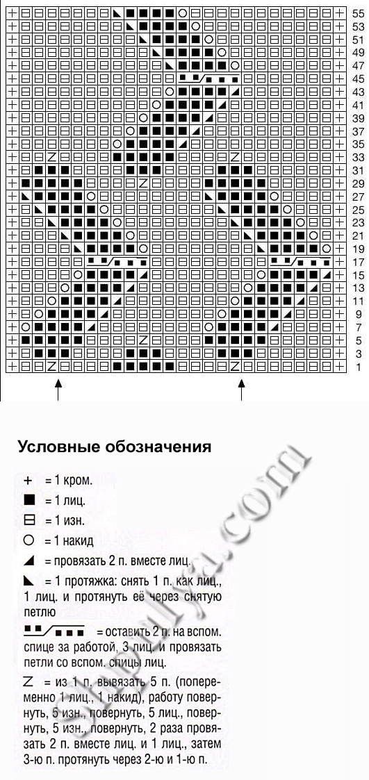 Рельефный узор с шишечками спицами 28, узоры спицами, схемы узоров, схемы вязания, узоры для вязания,