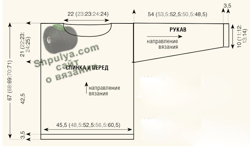 выкройка вязаного мужского пуловера спицами