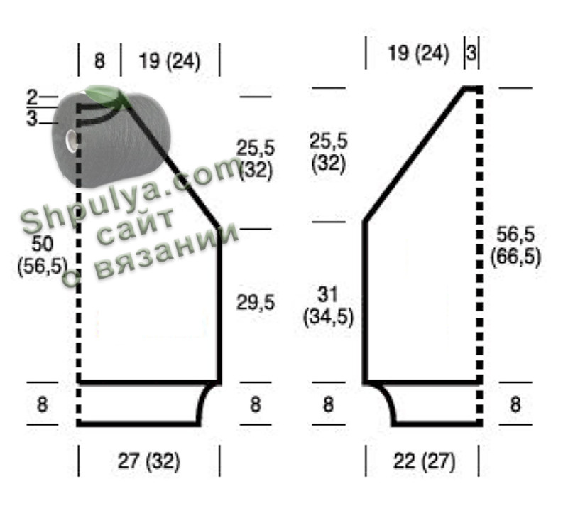 Выкройка и схема вязания для женского пуловера спицами