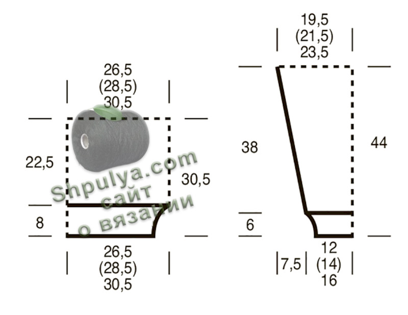Выкройкаженского пуловера спицами
