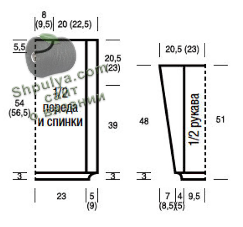 Выкройка и схема вязания для женского пуловера спицами