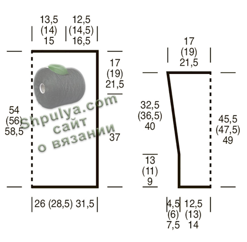 Выкройка вязаного пуловера