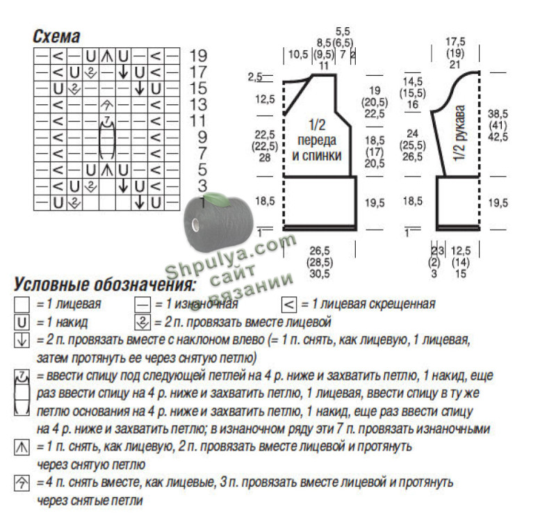 Выкройка и схема вязания пуловера