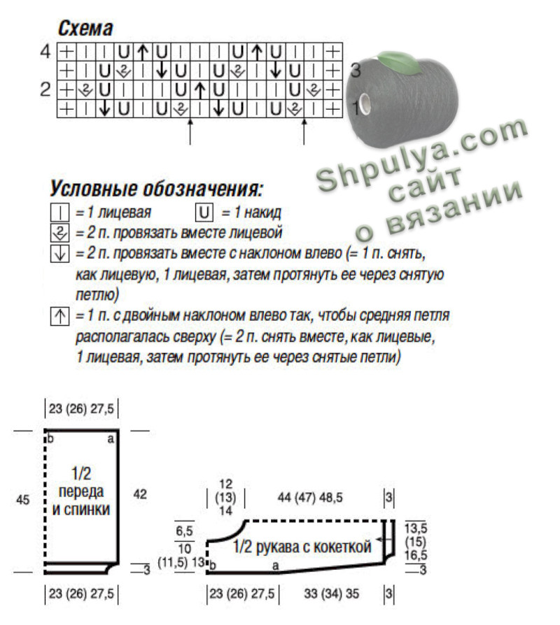 Схема вязания и выкройка женского пуловера
