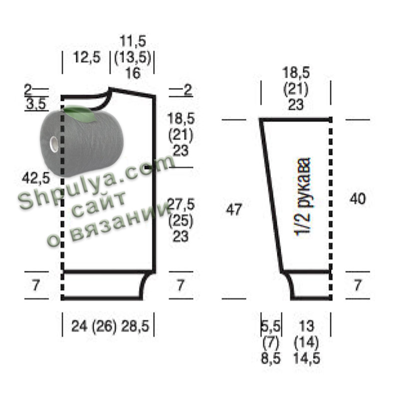 Выкройка вязаного пуловера