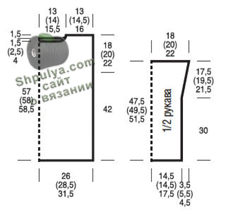 Выкройка вязаного пуловера