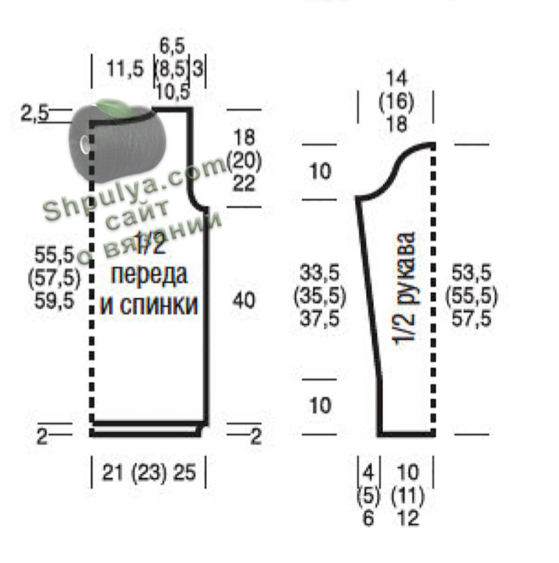 Выкройка вязаного спицами женского пуловера