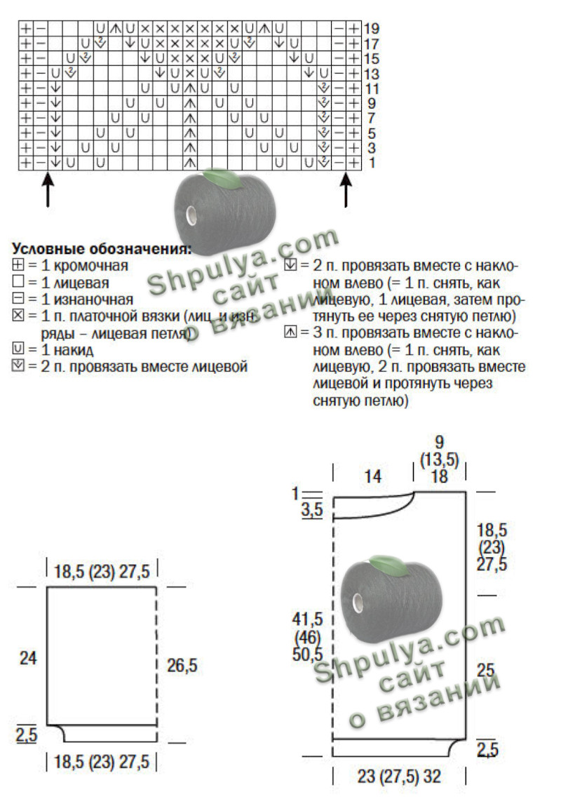 Схема вязания и выкройка женского пуловера спицами