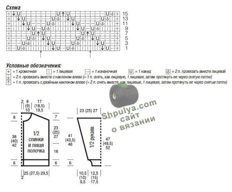 Выкройка и схема вязания узора для жакета