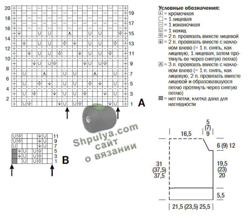 Выкройка и схема вязаного узора для топа