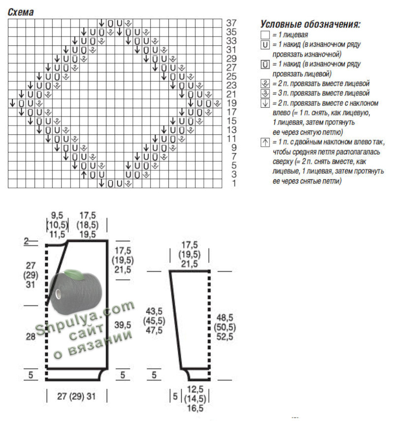 Схема вязания ажурного пуловера и выкройка