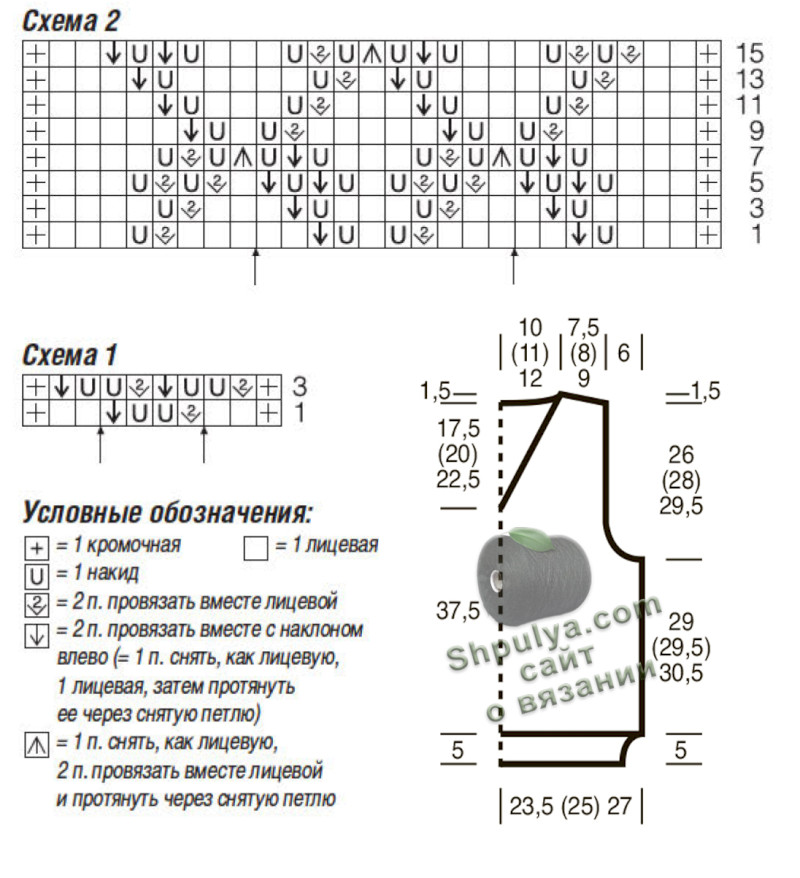 Схема вязания ажурного топа и выкройка