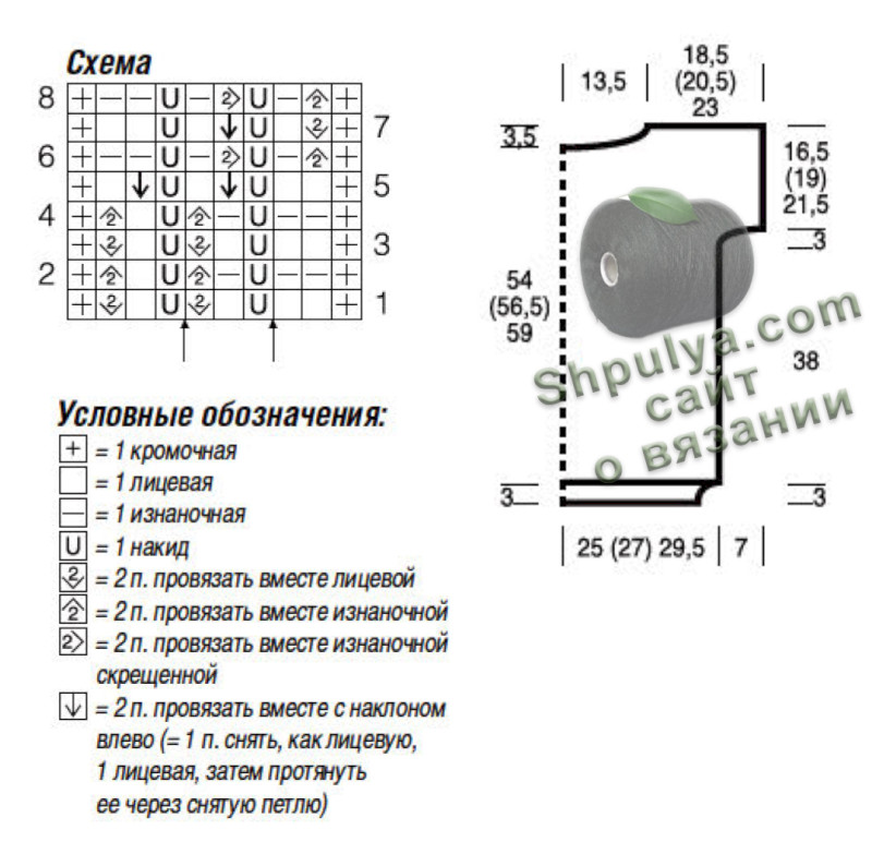 Схема вязания ажурного топа и выкройка