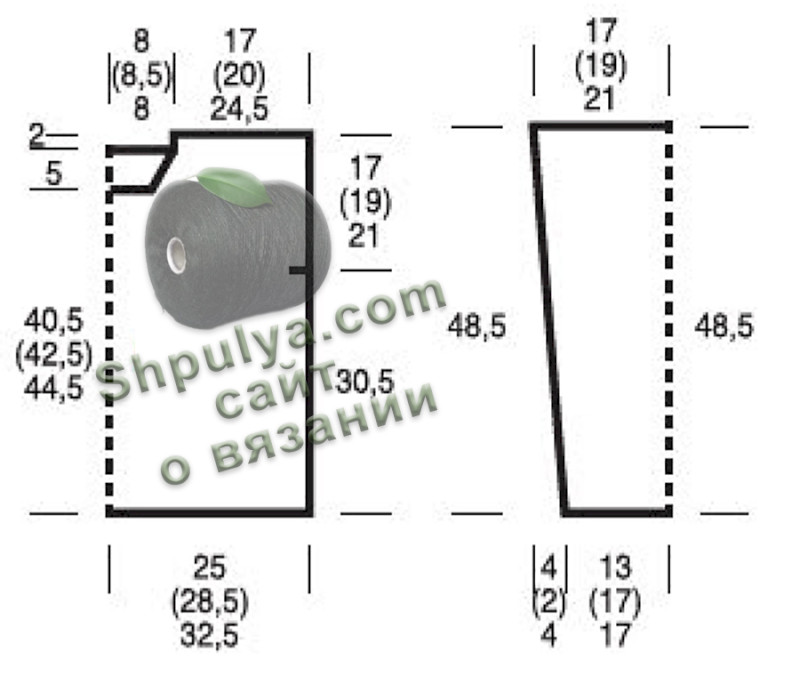 Выкройка вязаного спицами женского пуловера