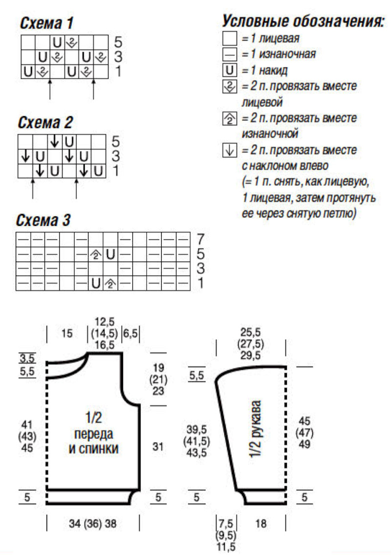 Схема вязания пуловера спицами